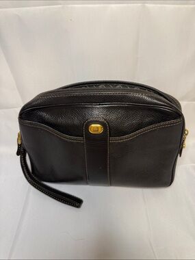 Dunhill Black Leather Wrist Strap Toiletry Pouch with Gold Accents